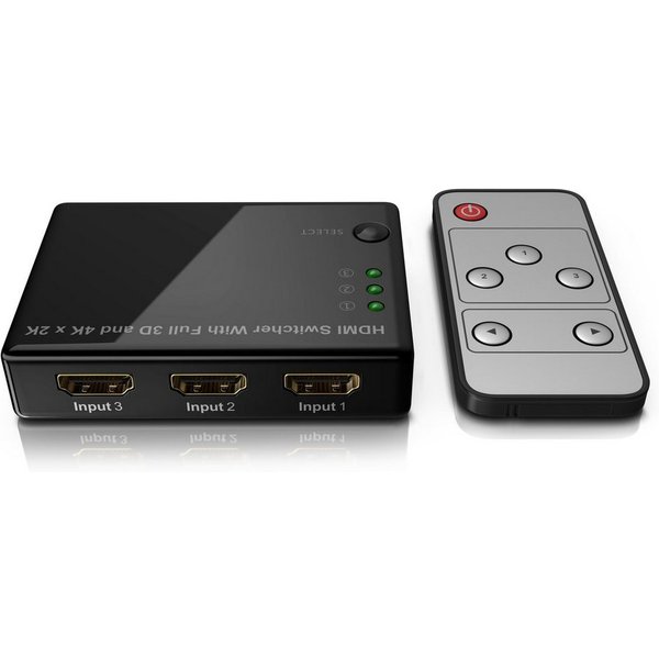 Primewire Audio / Video Matrix-Switch 3-Port 4Kx2K Ultra HD HDMI Switch/Verteiler, automatische Umschaltung, Video-/Audioschalter mit Verstärker, UHD inkl. Fern
