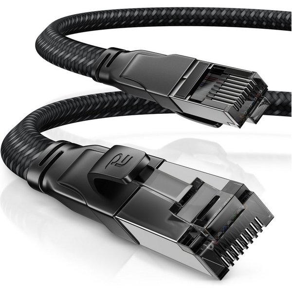 Primewire CAT 8.1 Netzwerkkabel Flach 40 Gbits, Baumwollmantel Patchkabel - 2m LAN-Kabel, CAT.8, RJ-45 (Ethernet) (200 cm), für Router, Modem, Switch, PC, ideal