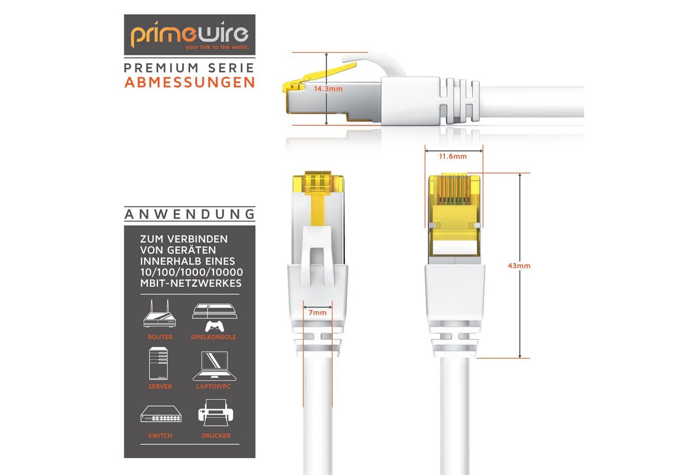 Primewire Gigabit Ethernet S/FTP Netzwerkkabel, 10000 Mbit/s, Patchkabel - 20m LAN-Kabel, CAT.7, RJ-45 (Ethernet) (2000 cm), für Router, Modem, Switch, PC, idea – Bild 5 von 5