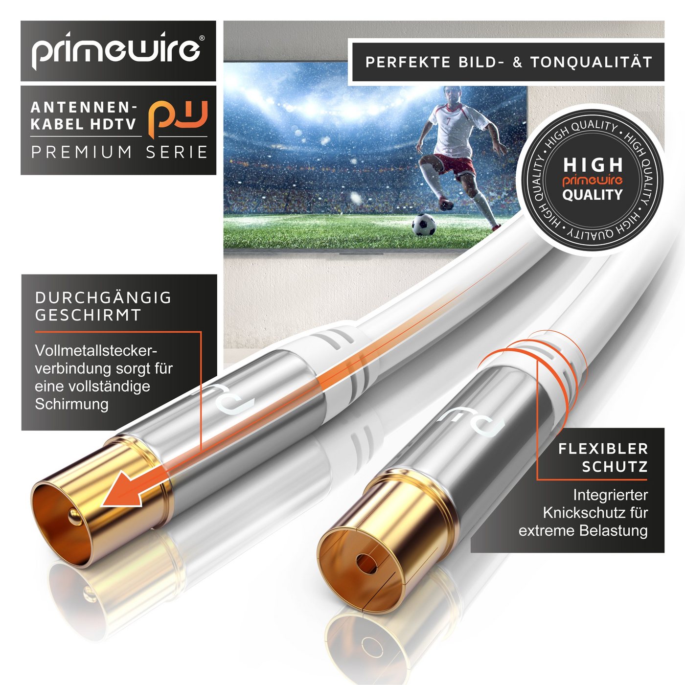 Primewire HDTV Antennenkabel, 4-fach Schirmung, 75 Ohm, 135dB - 10m TV-Kabel, Koax, RF, IEC (1000 cm), Koaxialkabel, vergoldete Stecker, für Kabelfernsehen und  – Bild 4 von 5