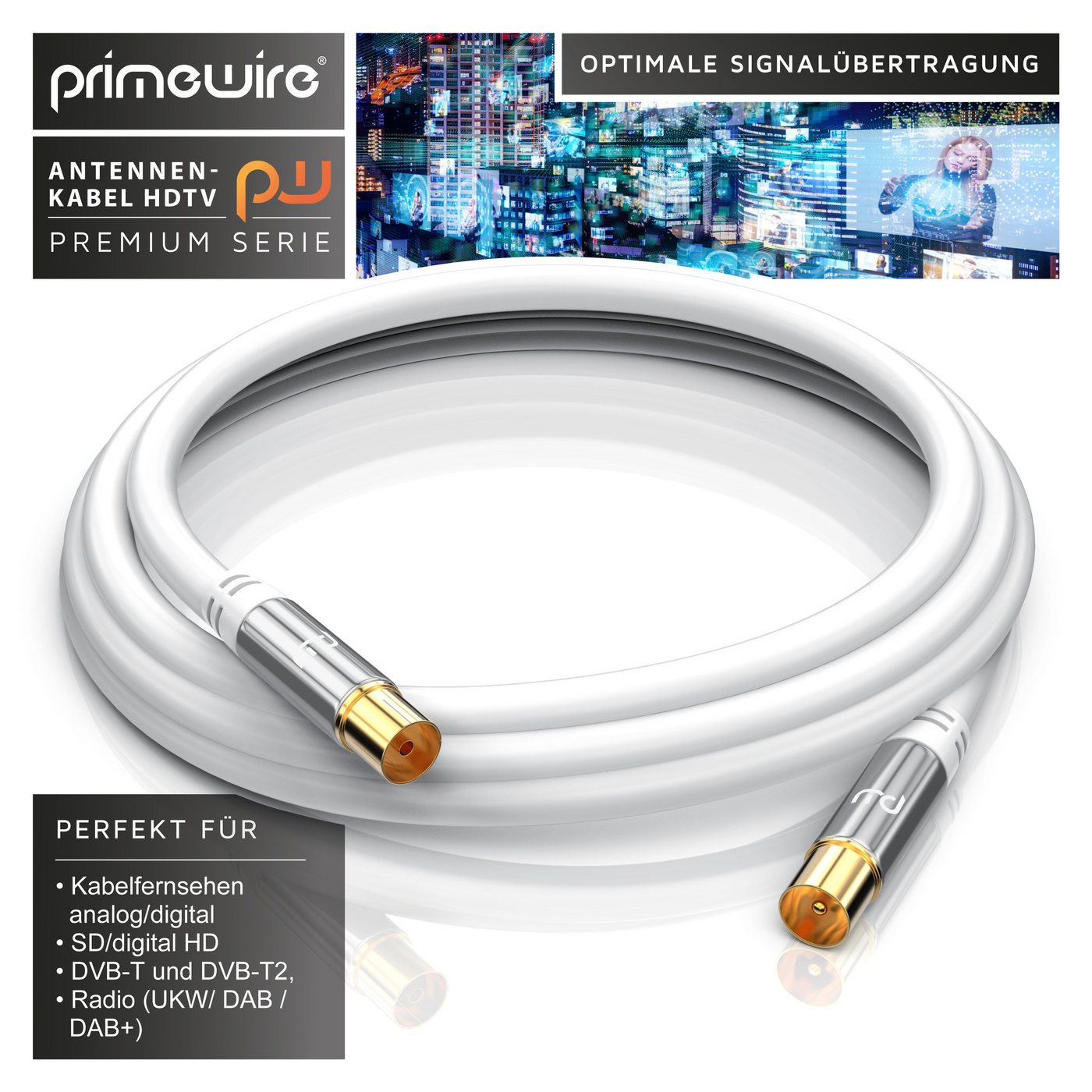 Primewire HDTV Antennenkabel, 4-fach Schirmung, 75 Ohm, 135dB - 10m TV-Kabel, Koax, RF, IEC (1000 cm), Koaxialkabel, vergoldete Stecker, für Kabelfernsehen und  – Bild 5 von 5