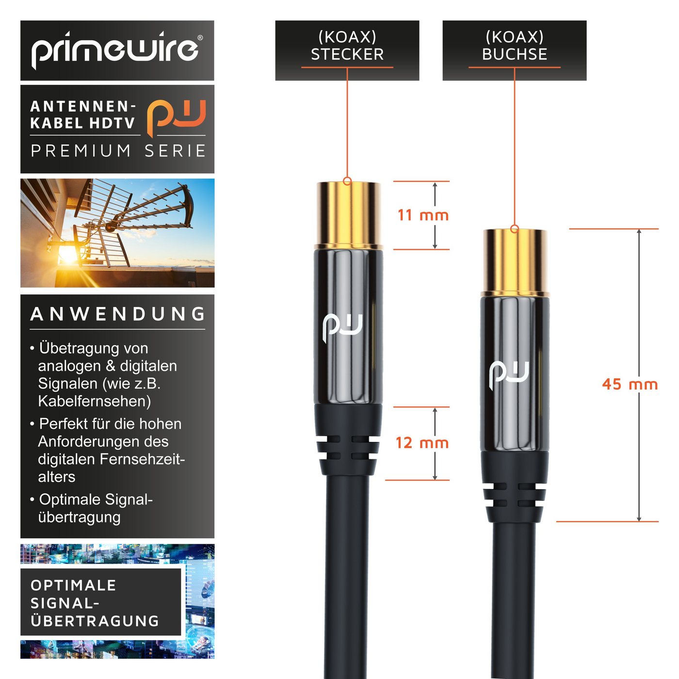 Primewire HDTV Antennenkabel, 4-fach Schirmung, 75 Ohm, 135dB - 3m TV-Kabel, Koax, RF, IEC (300 cm), Koaxialkabel, vergoldete Stecker, für Kabelfernsehen und Ra – Bild 2 von 5