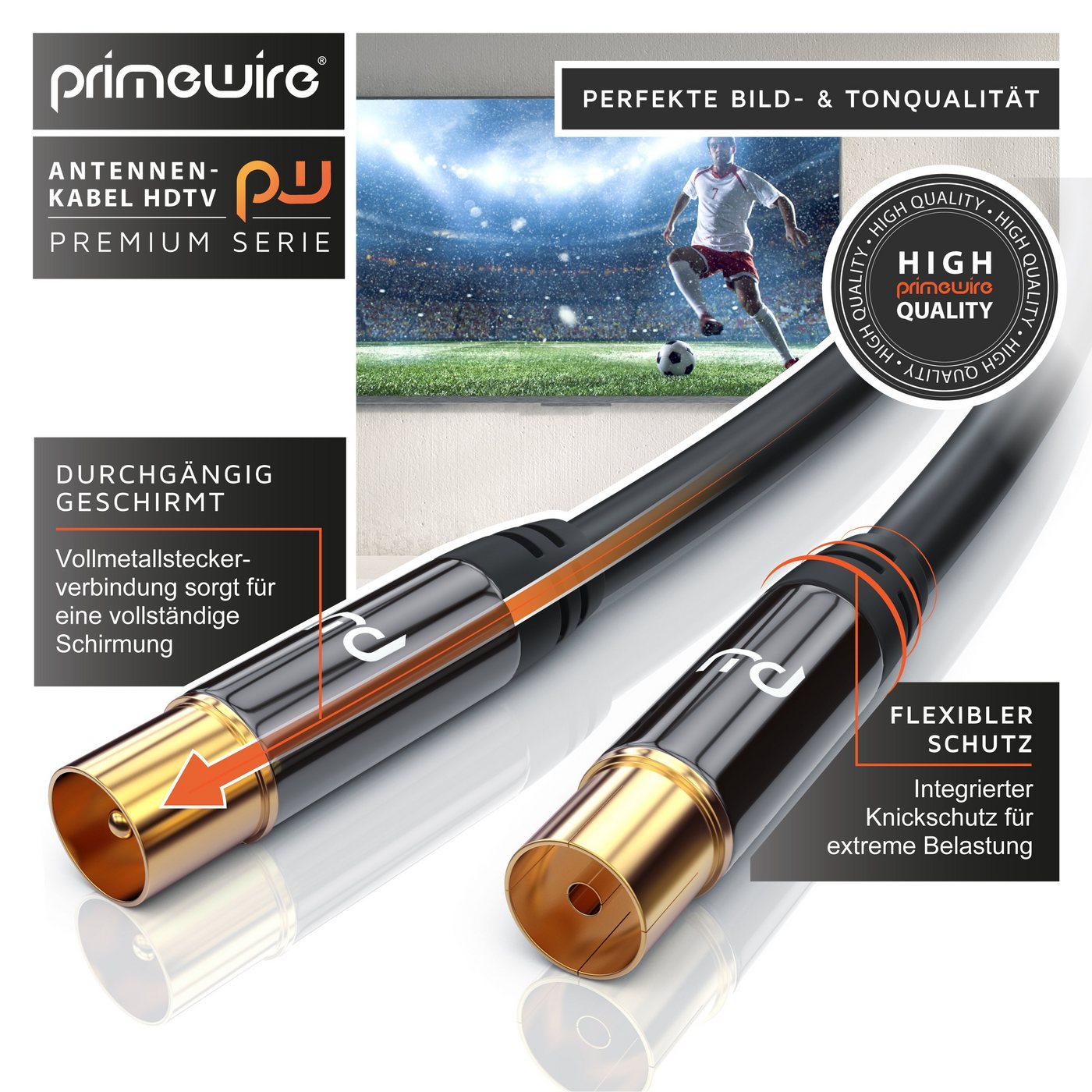 Primewire HDTV Antennenkabel, 4-fach Schirmung, 75 Ohm, 135dB - 3m TV-Kabel, Koax, RF, IEC (300 cm), Koaxialkabel, vergoldete Stecker, für Kabelfernsehen und Ra – Bild 4 von 5