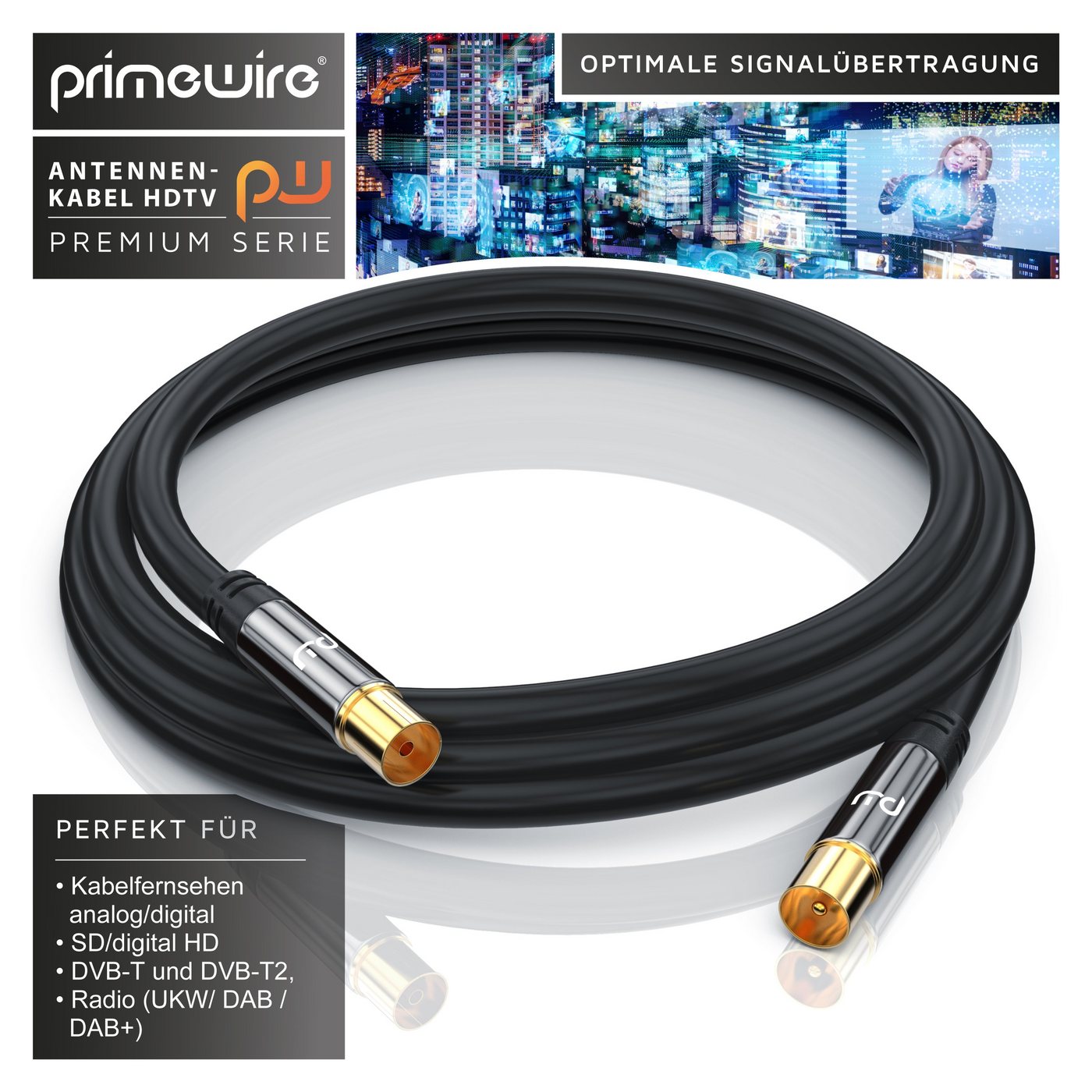 Primewire HDTV Antennenkabel, 4-fach Schirmung, 75 Ohm, 135dB - 3m TV-Kabel, Koax, RF, IEC (300 cm), Koaxialkabel, vergoldete Stecker, für Kabelfernsehen und Ra – Bild 5 von 5