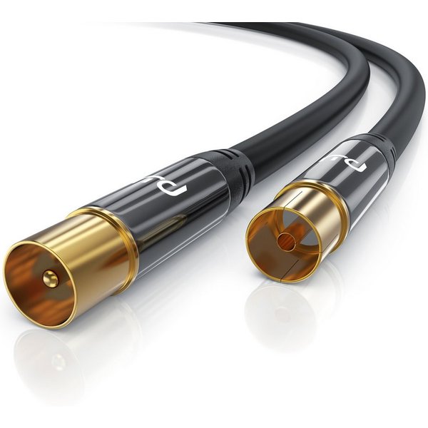 Primewire HDTV Antennenkabel, 4-fach Schirmung, 75 Ohm, 135dB - 2m TV-Kabel, Koax, RF, IEC (200 cm), Koaxialkabel, vergoldete Stecker, für Kabelfernsehen und Ra