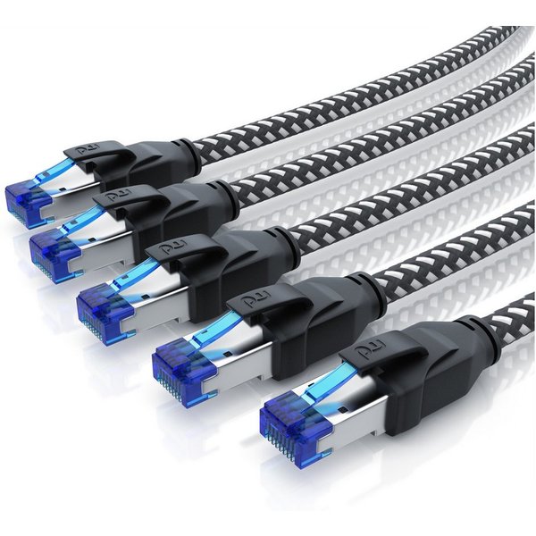 Primewire Patchkabel CAT 8, Baumwollummantelung, Netzwerkkabel 40 Gbit/s - 1m LAN-Kabel, CAT.8, RJ-45 (Ethernet) (100 cm), für Router, Modem, Switch, PC, ideal 