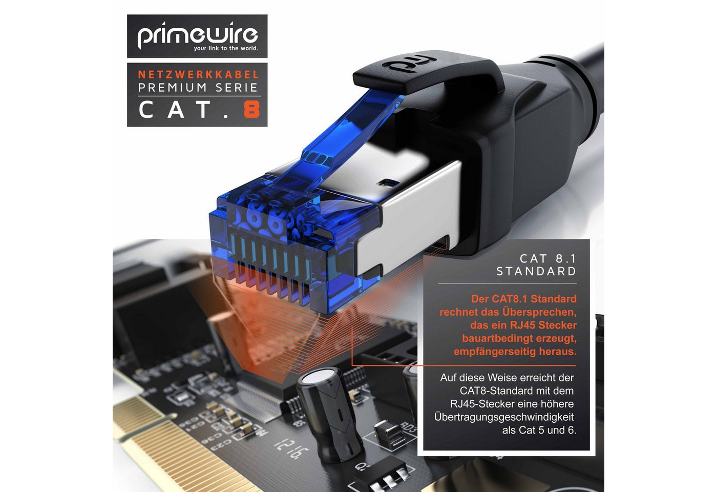 Primewire Patchkabel CAT 8 Gigabit Ethernet 40 Gbit/s S/FTP Netzwerkkabel - 20m LAN-Kabel, CAT.8, RJ-45 (Ethernet) (2000 cm), für Router, Modem, Switch, PC, ide – Bild 5 von 5