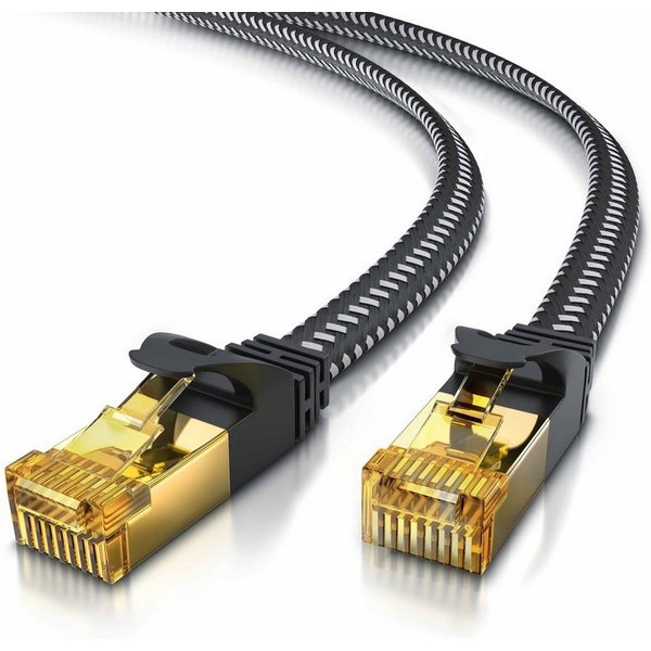 Primewire Patchkabel flach CAT 7, Baumwollmantel, Flachband Netzwerkkabel - 15m LAN-Kabel, CAT.7, RJ-45 (Ethernet) (1500 cm), für Router, Modem, Switch, PC, ide
