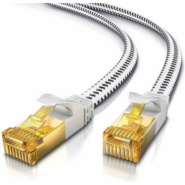 Primewire Patchkabel flach CAT 7, Baumwollmantel, Flachband Netzwerkkabel - 1m LAN-Kabel, CAT.7, RJ-45 (Ethernet) (100 cm), für Router, Modem, Switch, PC, ideal