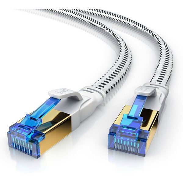 Primewire Patchkabel flach CAT 8, Baumwollmantel, Flachband Netzwerkkabel - 15m LAN-Kabel, CAT.8, RJ-45 (Ethernet) (1500 cm), für Router, Modem, Switch, PC, ide