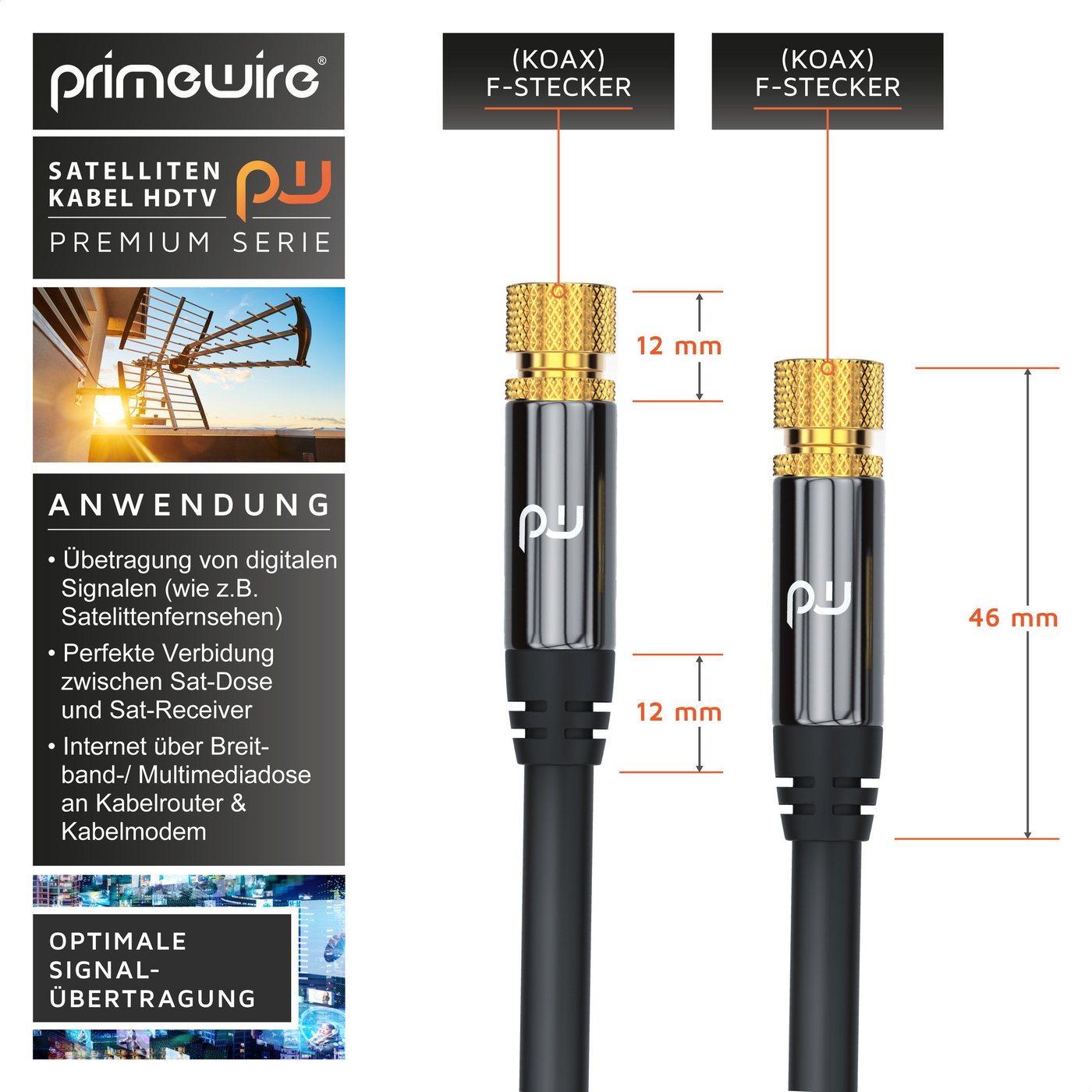 Primewire Premium HDTV SAT Koaxialkabel, 4fach Schirmung, 135dB, 75 Ohm - 1,5m SAT-Kabel, Koax, F-Verbinder (150 cm), Antennenkabel für Sat-Schüssel, Receiver,  – Bild 3 von 5