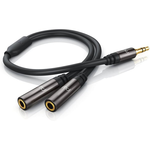 Primewire Premium Stereo Audio AUX Stecker auf 2x Buchse Y-Adapter Audio-Adapter 3,5-mm-Klinke zu 2x 3,5-mm-Buchse, 15 cm, 2 Kopfhörer an einem Gerät, für Smart