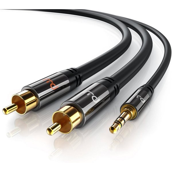 Primewire Stereo HiFi Audio-Adapter mehrfach geschirmt - 1m Audio-Kabel, 3,5-mm-Klinke, Cinch, RCA, AUX (100 cm), 3,5 mm Klinke, für Smartphone, Auto, HiFi und 
