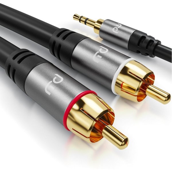 Primewire Stereo HiFi Audio-Adapter mehrfach geschirmt - 3m Audio-Kabel, RCA, AUX, 3,5-mm-Klinke, Cinch (300 cm), 3,5 mm Klinke, für Smartphone, Auto, HiFi und 