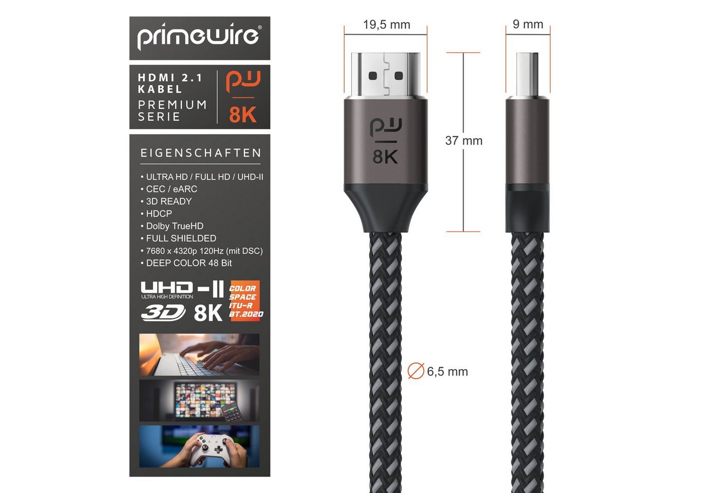 Primewire UHD 8k @ 120 Hz, 4k @ 240 Hz, DSC, Ethernet, HDR eARC VRR ALLM, 1m HDMI-Kabel, 2.1, HDMI Typ A (100 cm), Ultra High Speed, CEC, HDCP, ideal für Gaming – Bild 2 von 5