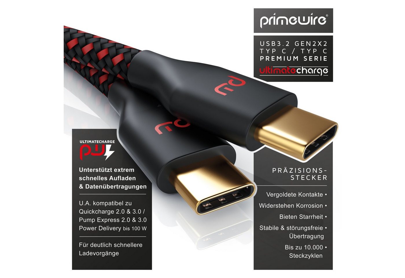 Primewire USB C Gen 2 Ladekabel / Datenkabel für Smartphone, Tablet- 1m USB-Kabel, 3.1, USB-C (100 cm), 10 Gbit/s Datenübertragung, schnelles & sicheres Laden,  – Bild 3 von 5