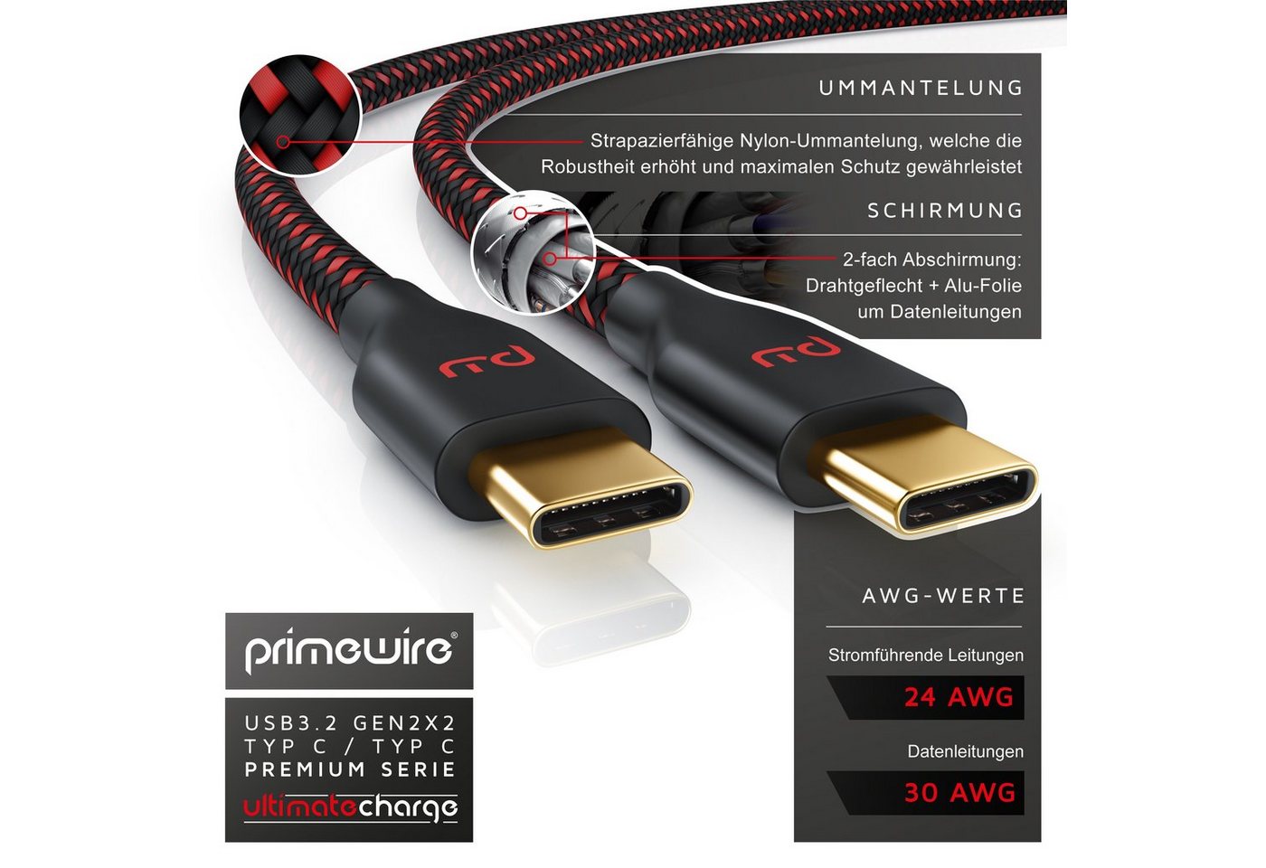 Primewire USB C Gen 2 Ladekabel / Datenkabel für Smartphone, Tablet- 1m USB-Kabel, 3.1, USB-C (100 cm), 10 Gbit/s Datenübertragung, schnelles & sicheres Laden,  – Bild 4 von 5