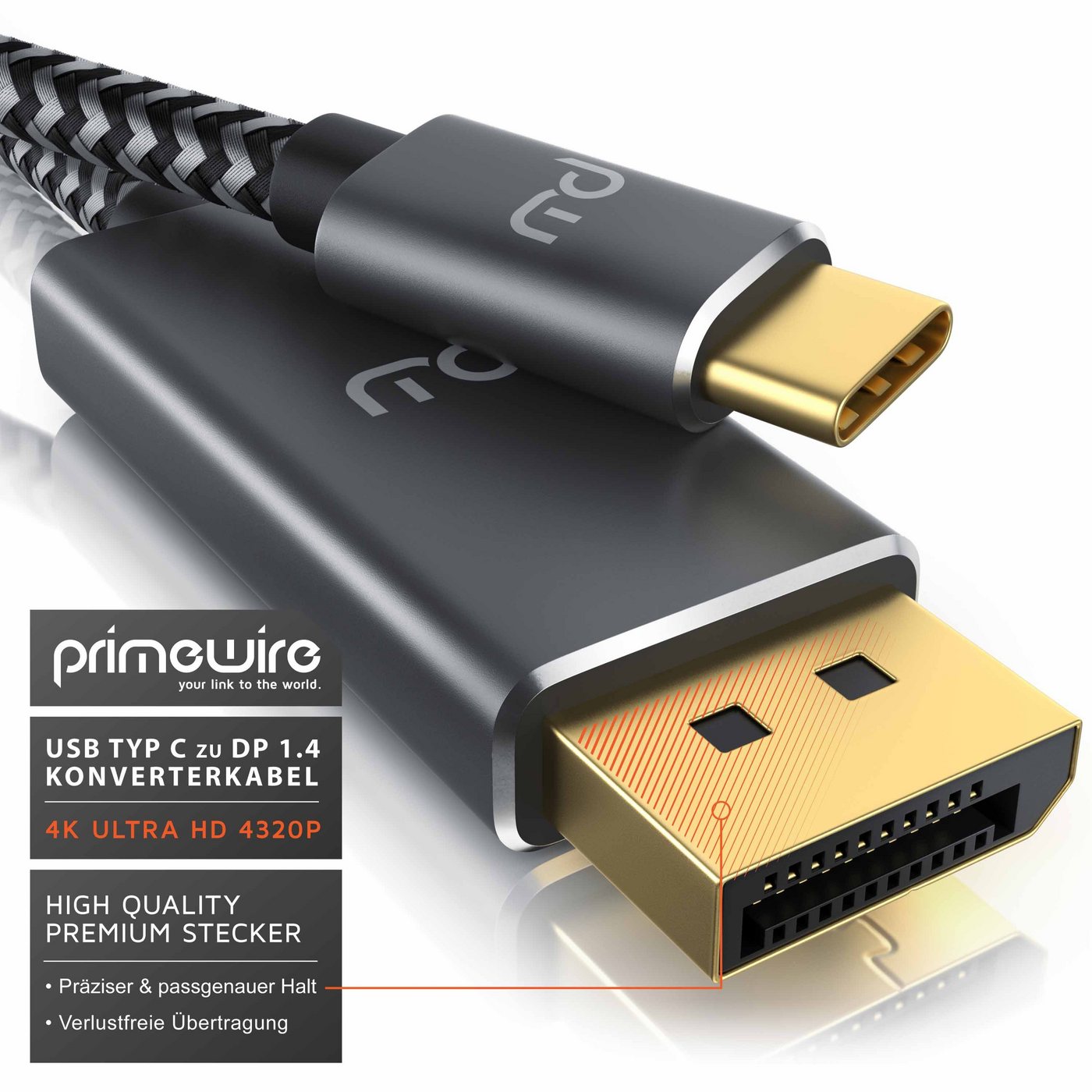 Primewire USB Typ C zu DP Konverterkabel Adapterkabel 8K 7680 × 4320 @30 Hz - 2m Audio- & Video-Kabel, DisplayPort, USB-C (200 cm), für MacBook, Notebook, Smart – Bild 4 von 5