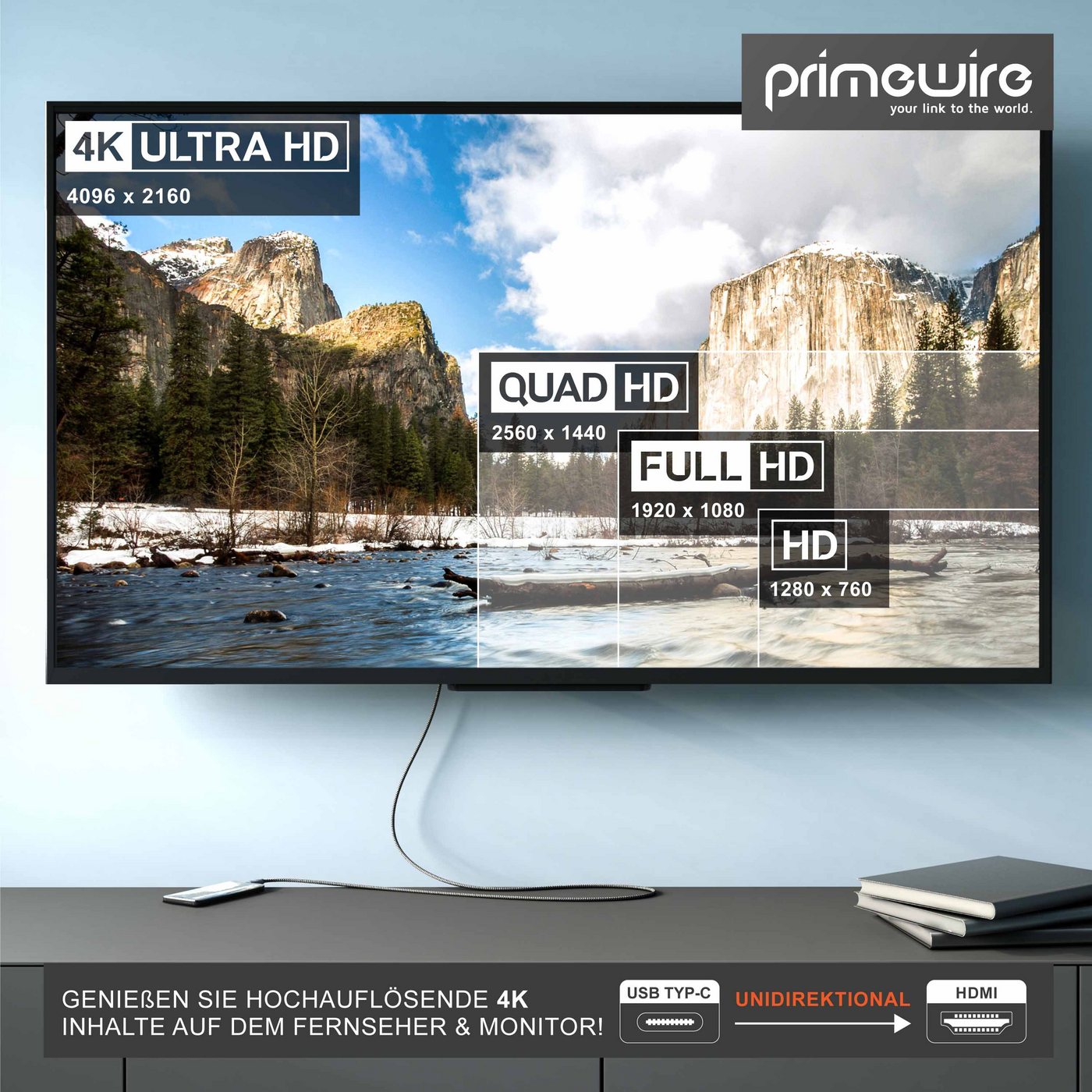 Primewire USB Typ C zu HDMI Konverterkabel Adapterkabel 4K 3840 x 2160 @60Hz, 5m Audio- & Video-Kabel, USB-C, HDMI Typ A (500 cm), für MacBook, Notebook, Smartp – Bild 4 von 5