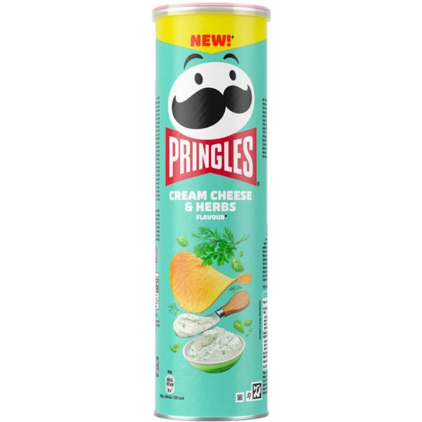Pringles Knabberei, Pringles Cream Cheese and Herbs Chips Stapelchips Packung 185g