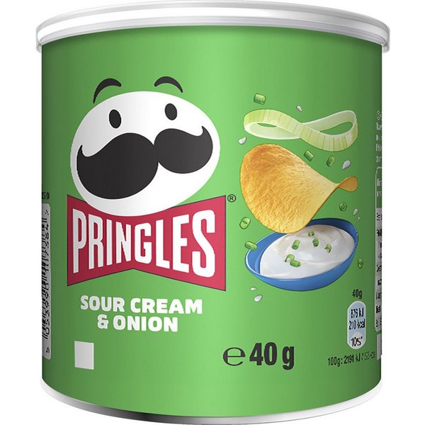 Pringles Knabberei, Pringles Sour Cream und Onion mit Sauerrahm und Zwiebelgeschmack 40g