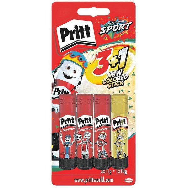 PRITT Klebestift Sport, (4-tlg), 4er Set, 3x 11 g & 1x 10 g, mit Verschlusskappe