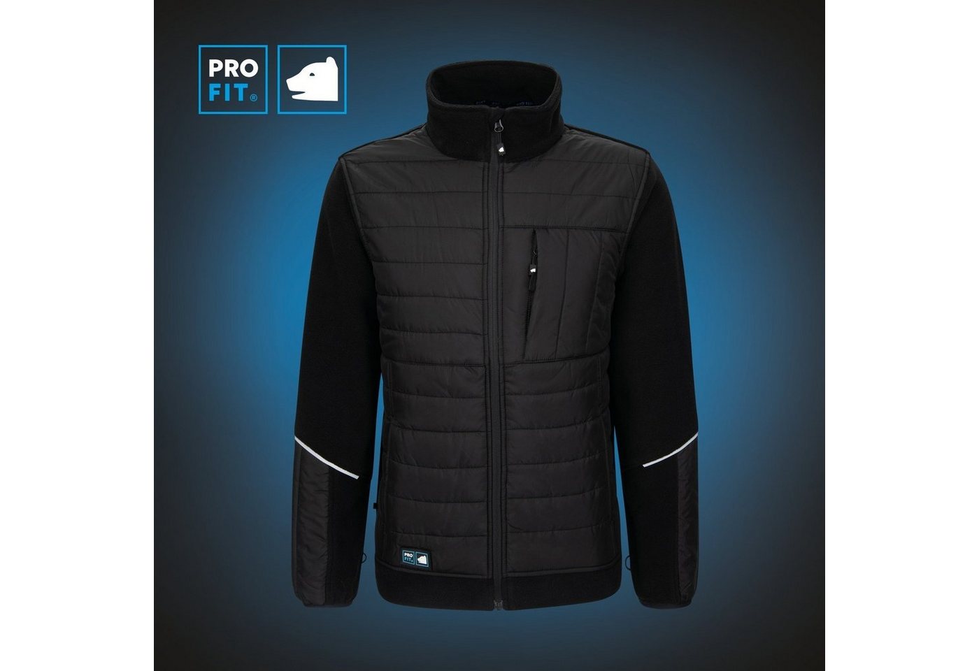 PRO FIT Arbeitsjacke aus Fleece, Funktionale Hybrid Fleecejacke, Unisex, Schwarz (1, Stück) Wärmende Steppfront, Aktiver Feuchtigkeitstransport – Bild 3 von 5