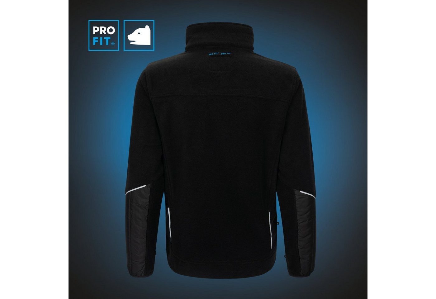 PRO FIT Arbeitsjacke aus Fleece, Funktionale Hybrid Fleecejacke, Unisex, Schwarz (1, Stück) Wärmende Steppfront, Aktiver Feuchtigkeitstransport – Bild 4 von 5