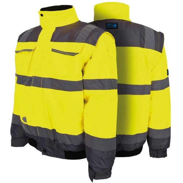 PRO FIT Arbeitsjacke, Warnschutz Pilotenjacke, Atmungsaktiv, Unisex, Neongelb/Grau (1-St) Wind- & Wasserabweisend, Ärmel abnehmbar, Reflexstreifen
