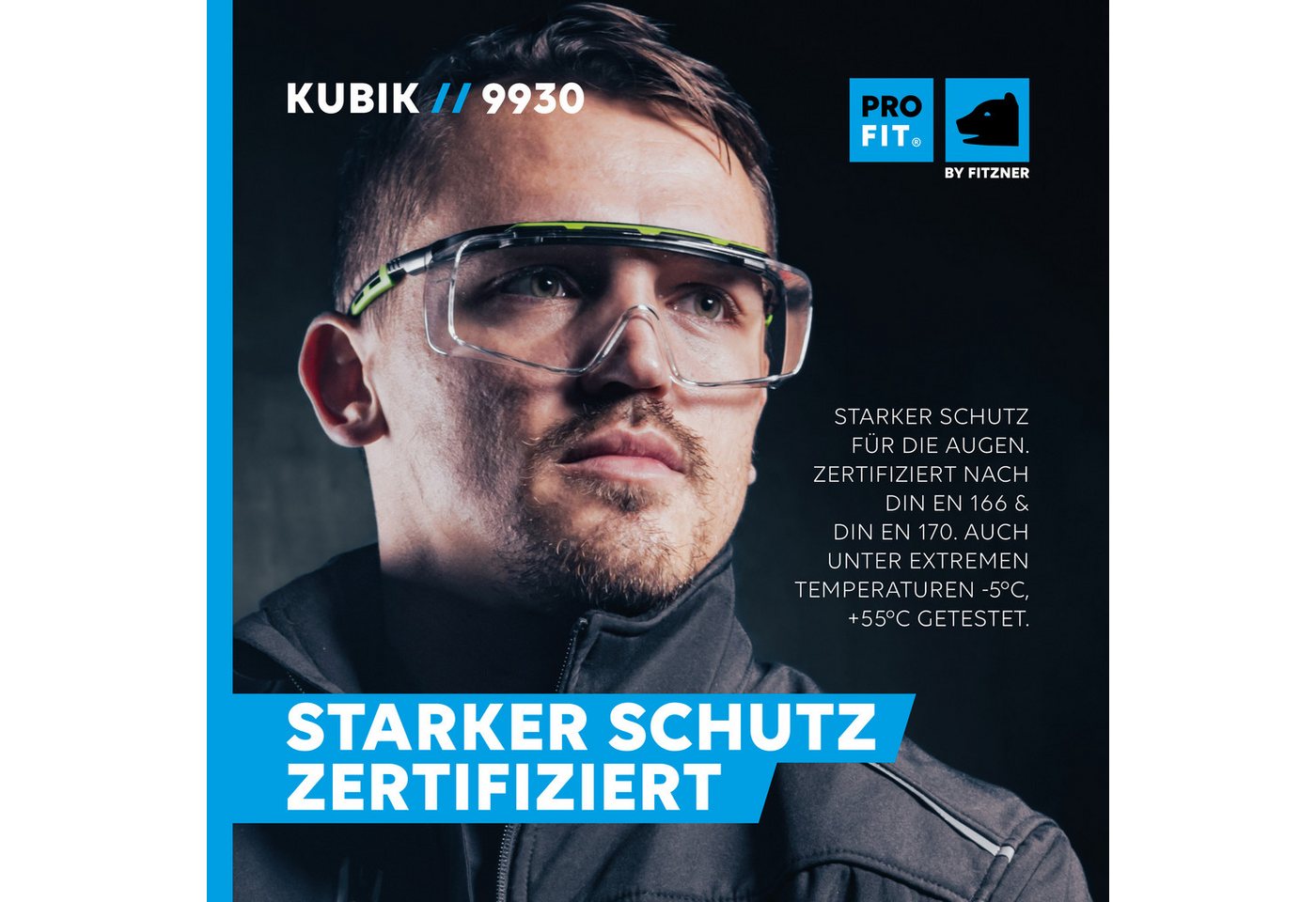 PRO FIT Arbeitsschutzbrille mit großer & klarer Scheibe, für Brillenträger - Schwarz/Grün, Kratzfest & Beschlagfrei, UV-Schutz – Bild 3 von 5