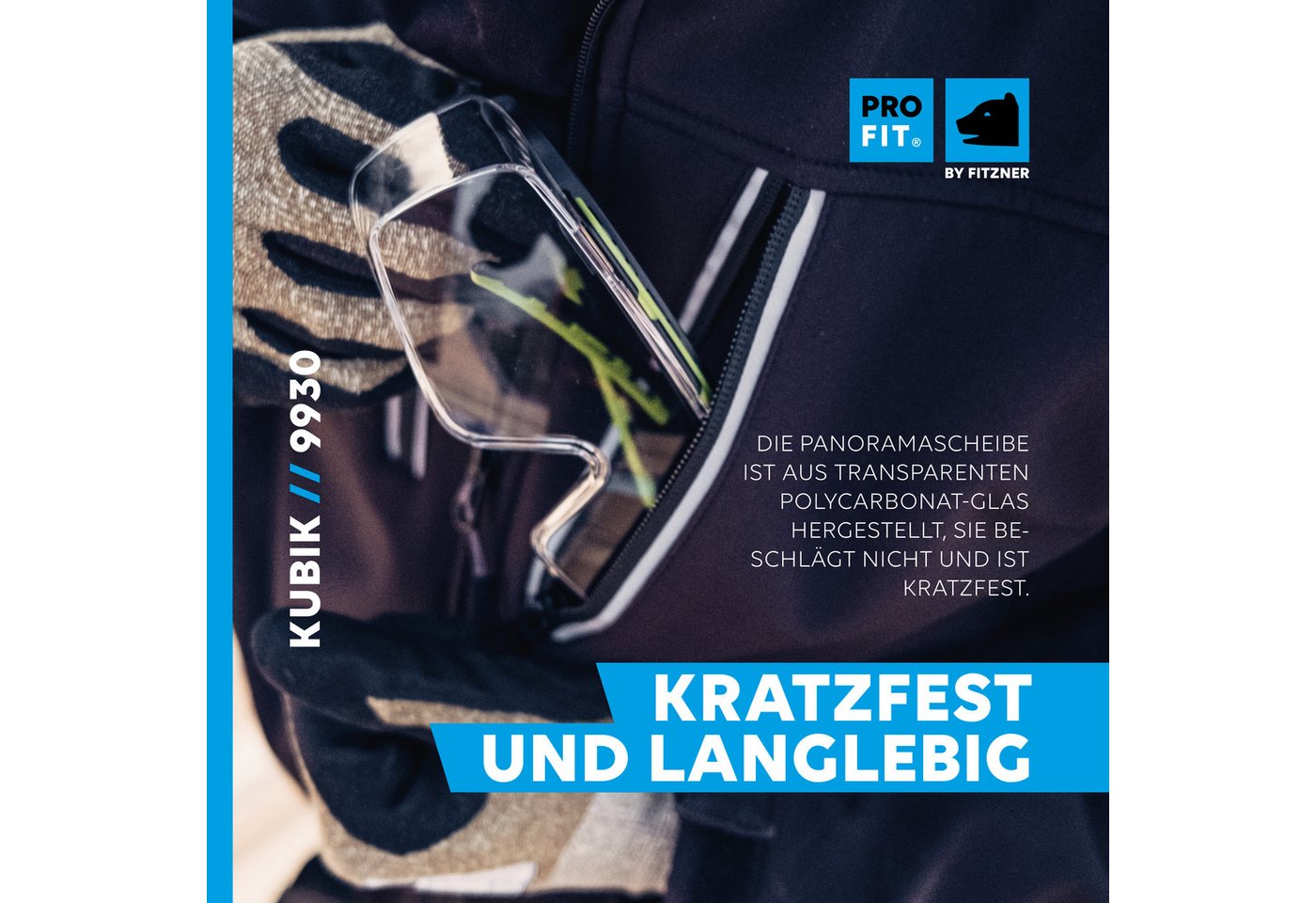 PRO FIT Arbeitsschutzbrille mit großer & klarer Scheibe, für Brillenträger - Schwarz/Grün, Kratzfest & Beschlagfrei, UV-Schutz – Bild 4 von 5