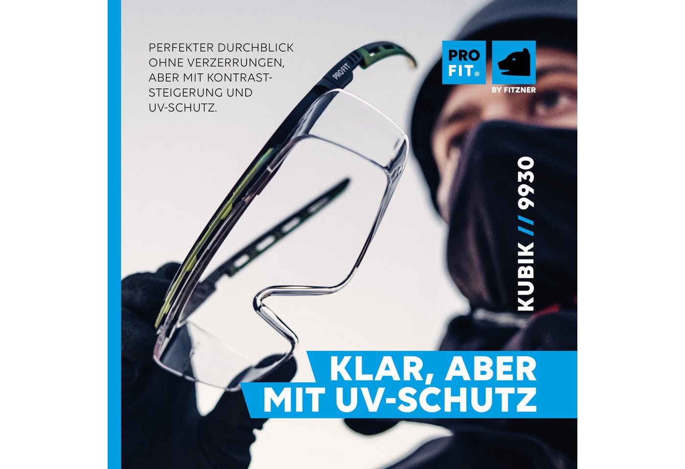 PRO FIT Arbeitsschutzbrille mit großer & klarer Scheibe, für Brillenträger - Schwarz/Grün, Kratzfest & Beschlagfrei, UV-Schutz – Bild 5 von 5