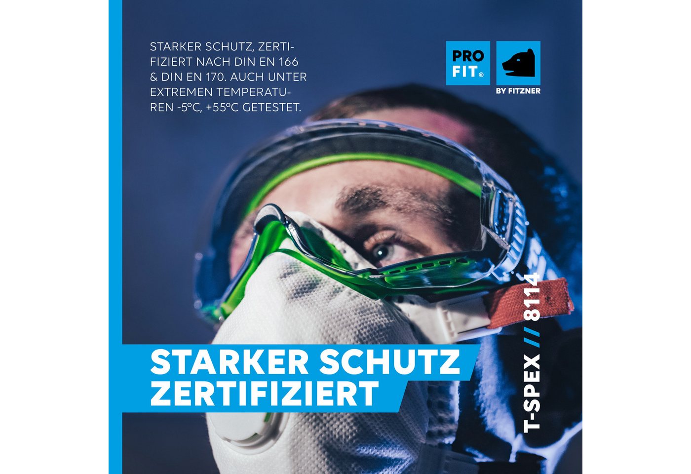 PRO FIT Arbeitsschutzbrille T-Spex, klare Vollsichtbrille, Beschlagfreie Panoramaschutzbrille, (1, Stück), für Brillenträger, mit UV-Schutz & Ventilation – Bild 3 von 5