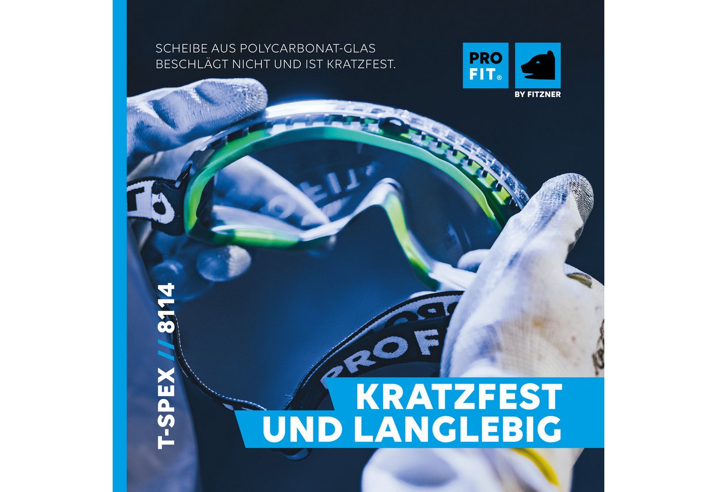 PRO FIT Arbeitsschutzbrille T-Spex, klare Vollsichtbrille, Beschlagfreie Panoramaschutzbrille, (1, Stück), für Brillenträger, mit UV-Schutz & Ventilation – Bild 4 von 5