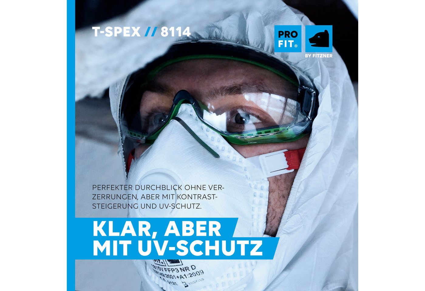 PRO FIT Arbeitsschutzbrille T-Spex, klare Vollsichtbrille, Beschlagfreie Panoramaschutzbrille, (1, Stück), für Brillenträger, mit UV-Schutz & Ventilation – Bild 5 von 5