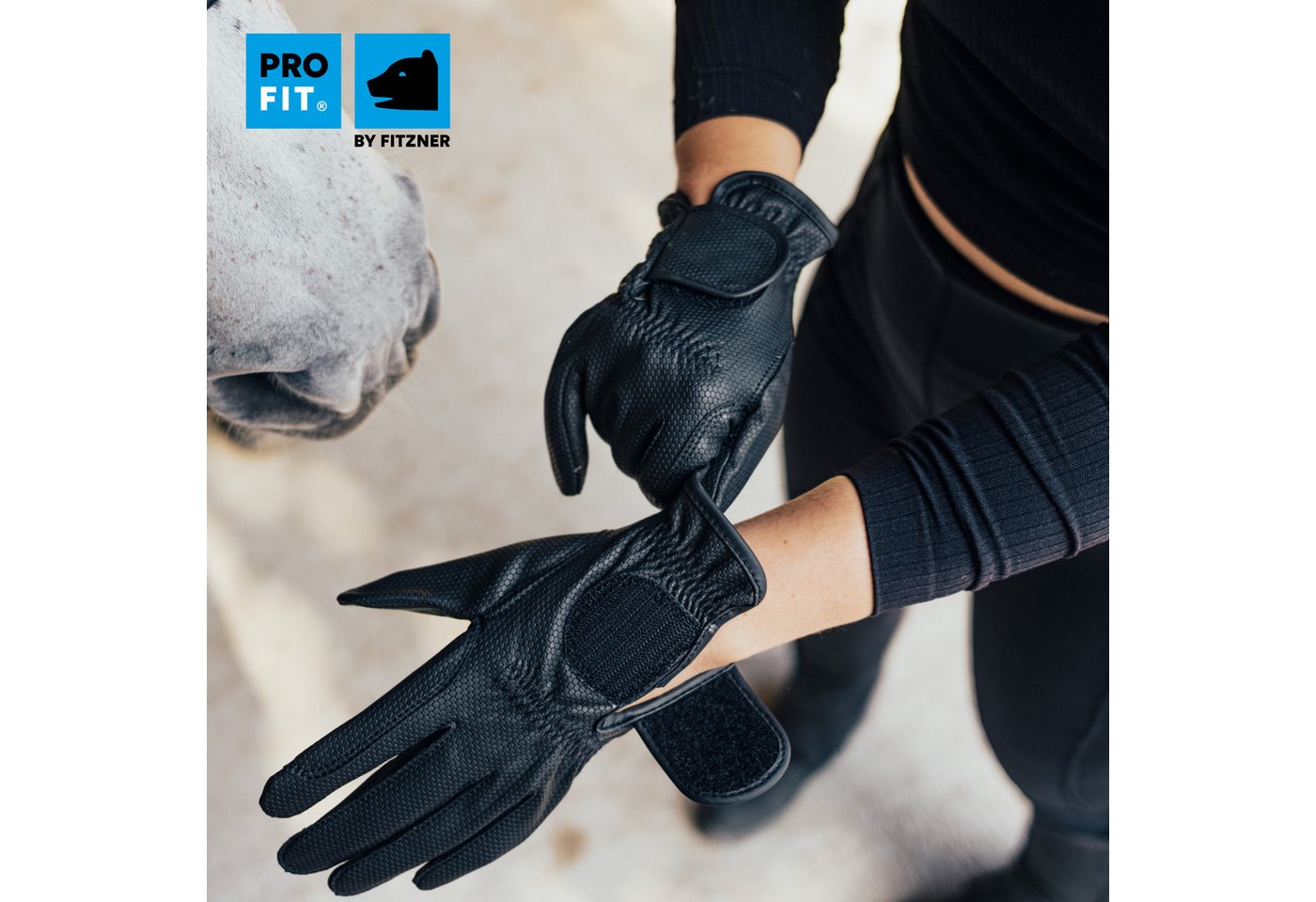 PRO FIT by Fitzner Reithandschuhe, Reiterhandschuhe, Handschuhe zum Reiten, Schwarz (1, Paar) mit Klettverschluss, verstärkte Zügelführung – Bild 5 von 5