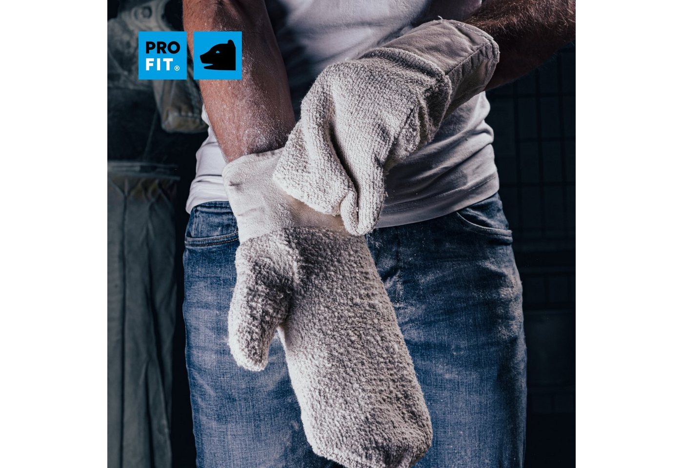 PRO FIT Hitzeschutzhandschuhe, Hitzebeständiger Fausthandschuh, Ofenhandschuhe, Bäckerhandschuhe (1, Paar) bis 250°, mit Segeltuch-Stulpe, Natur – Bild 3 von 5