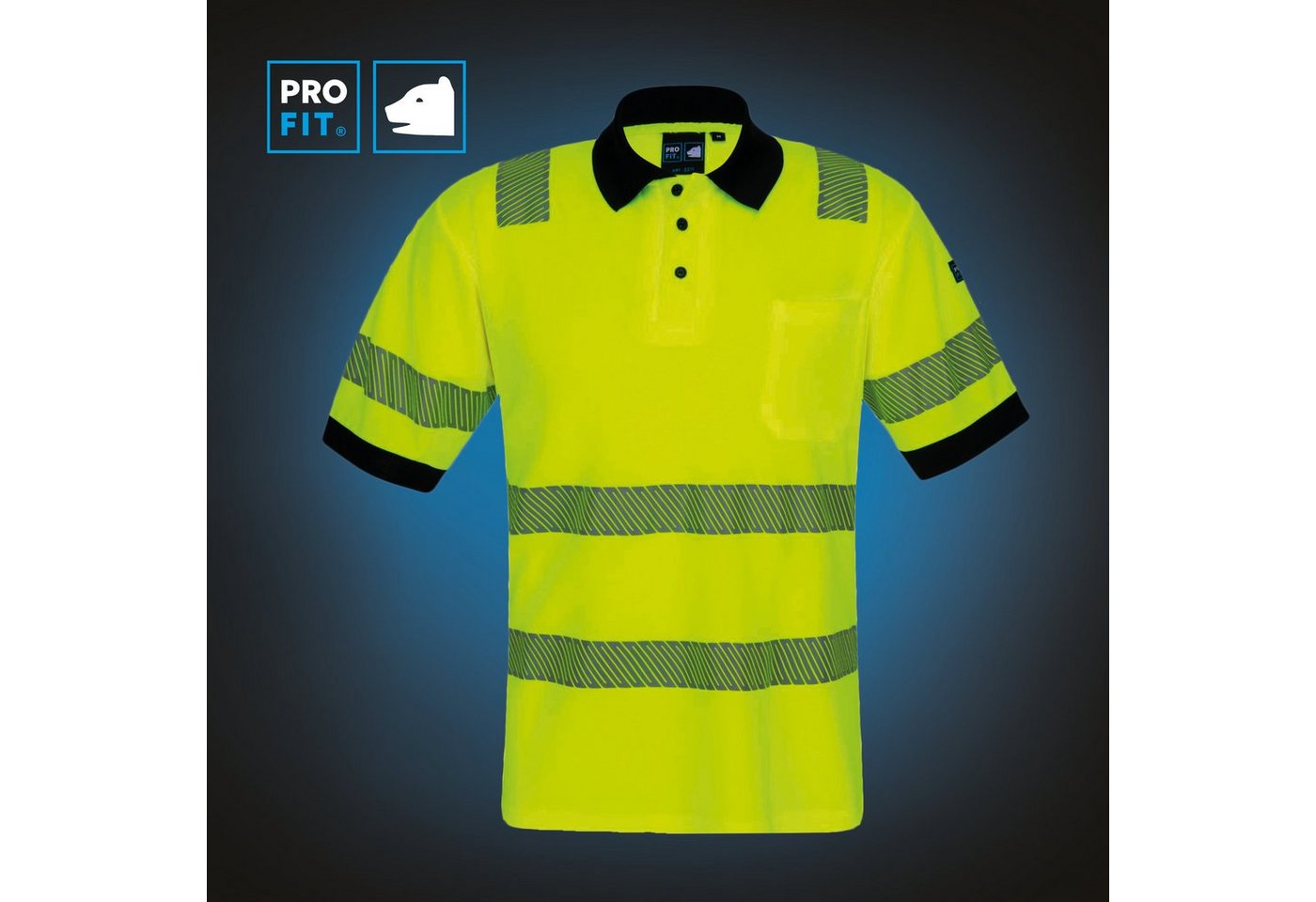 PRO FIT Poloshirt Warnschutz, Kurzarm-Polo Shirt, Arbeits-Poloshirt - Neongelb (1, Stück) Atmungsaktiv, hohe Sichtbarkeit durch Reflexstreifen, mit UV-Schutz – Bild 3 von 5