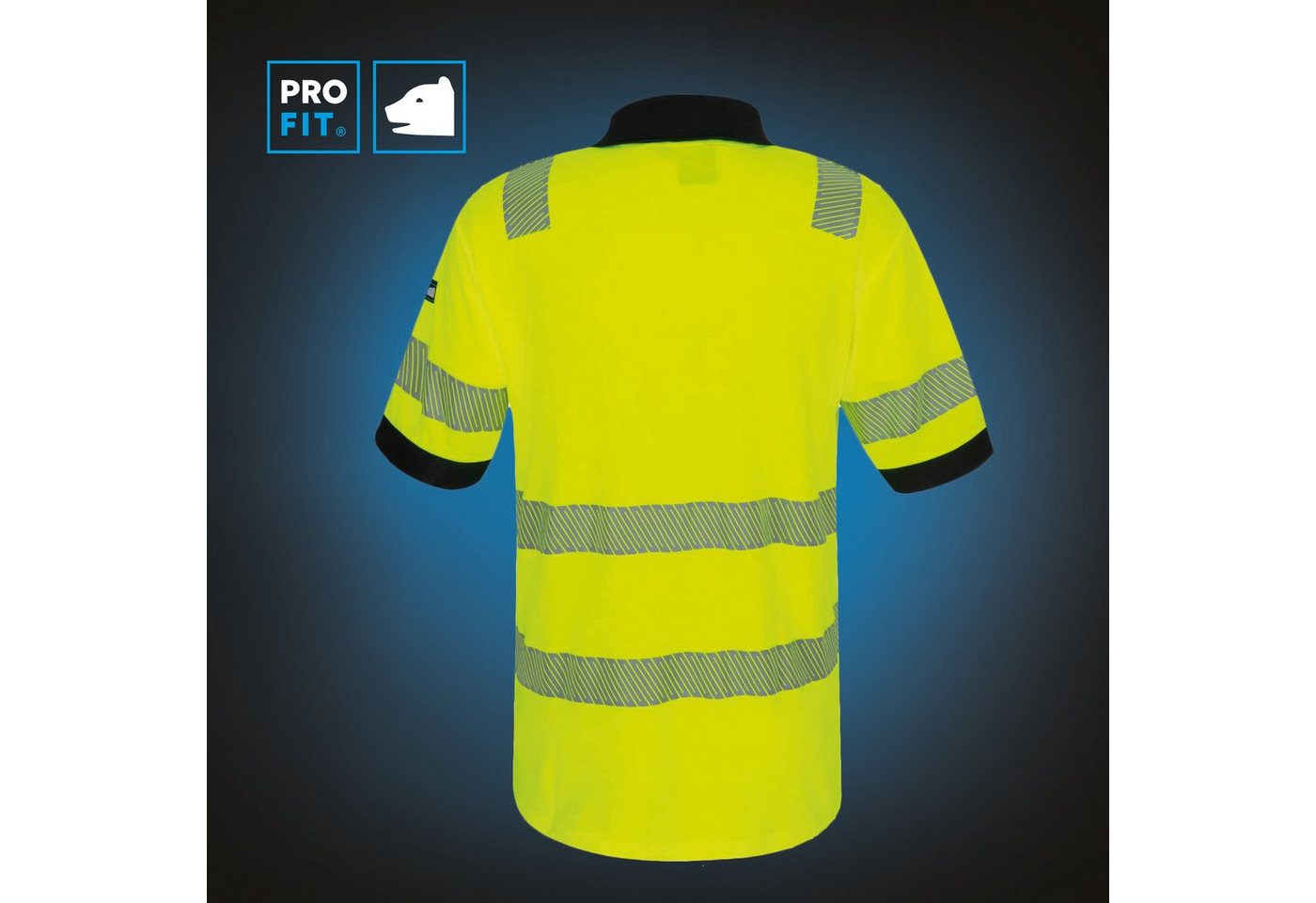 PRO FIT Poloshirt Warnschutz, Kurzarm-Polo Shirt, Arbeits-Poloshirt - Neongelb (1, Stück) Atmungsaktiv, hohe Sichtbarkeit durch Reflexstreifen, mit UV-Schutz – Bild 4 von 5