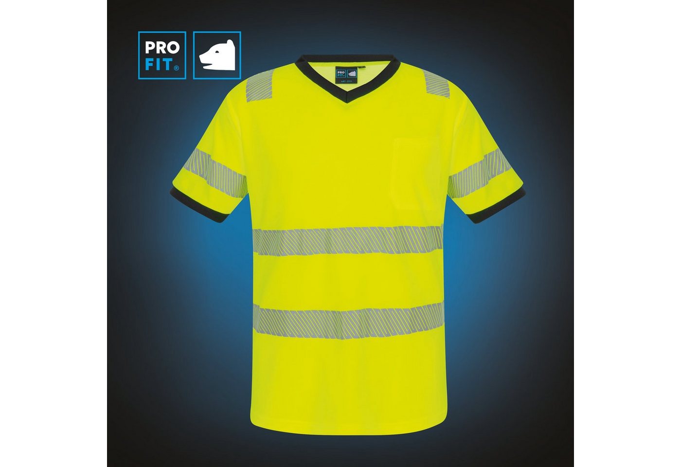 PRO FIT T-Shirt Warnschutz, Arbeits-Shirt, Warnshirt - Neongelb (1, Stück) Atmungsaktiv, Reflexstreifen, UV-Schutz, Allergiker geeignet, Unisex – Bild 3 von 5