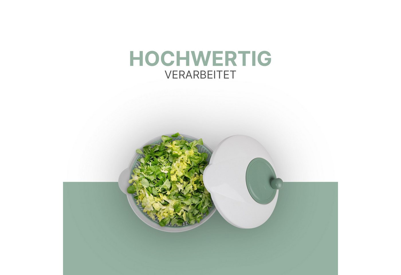 Pro Home Salatschleuder 3D Kurbel, (4 Liter / Ø25cm, 3in1 - Schleuder, Sieb und Salatschüssel), Salattrockner - Schleudern ohne Kraftaufwand, Spülmaschinenfest – Bild 5 von 5