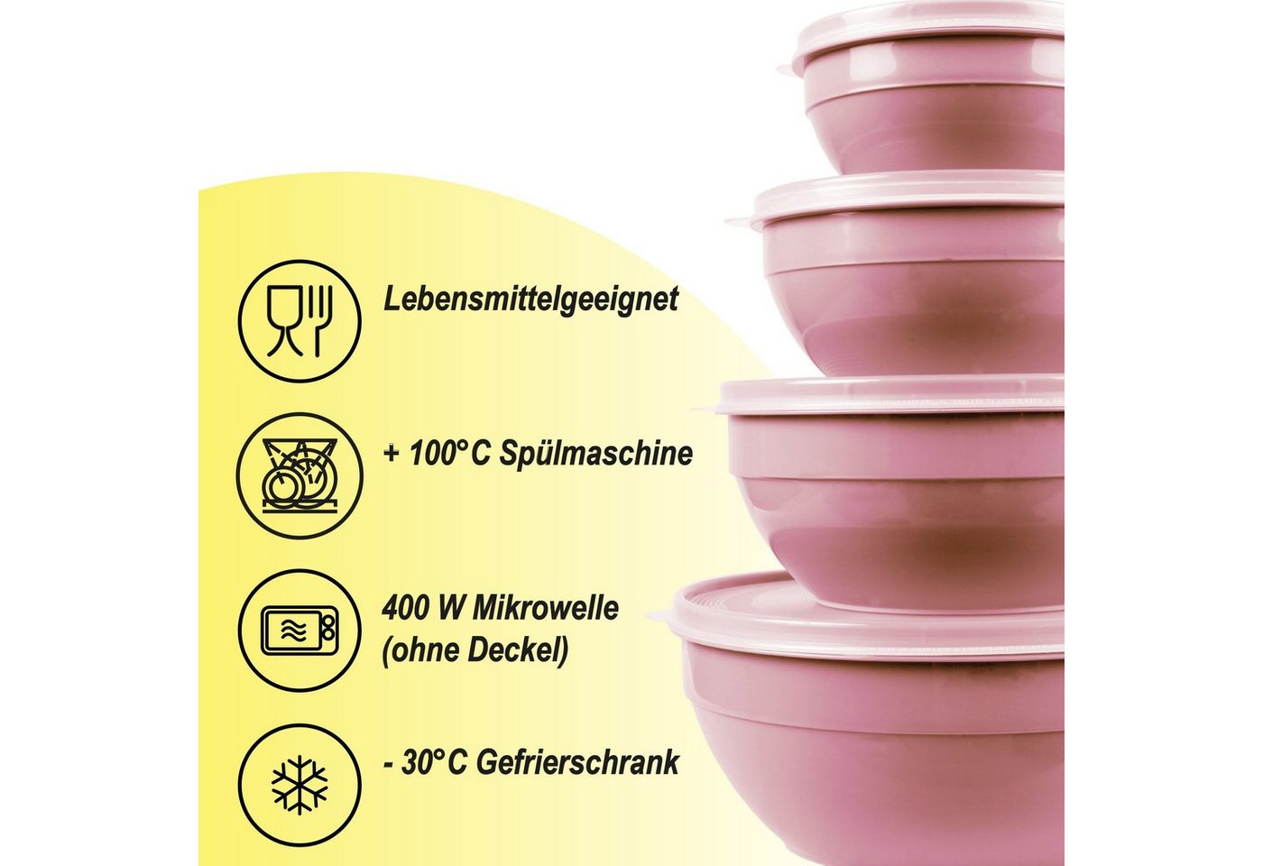 Pro Home Vorratsdose mit Deckel Set 0,5L/1,0L/1,5L/2,5L, Kunststoff, (8-tlg., 2 x 4er Set), mikrowellen & spülmaschinengeeignet, lebensmittelecht, gefriertaugli – Bild 5 von 5