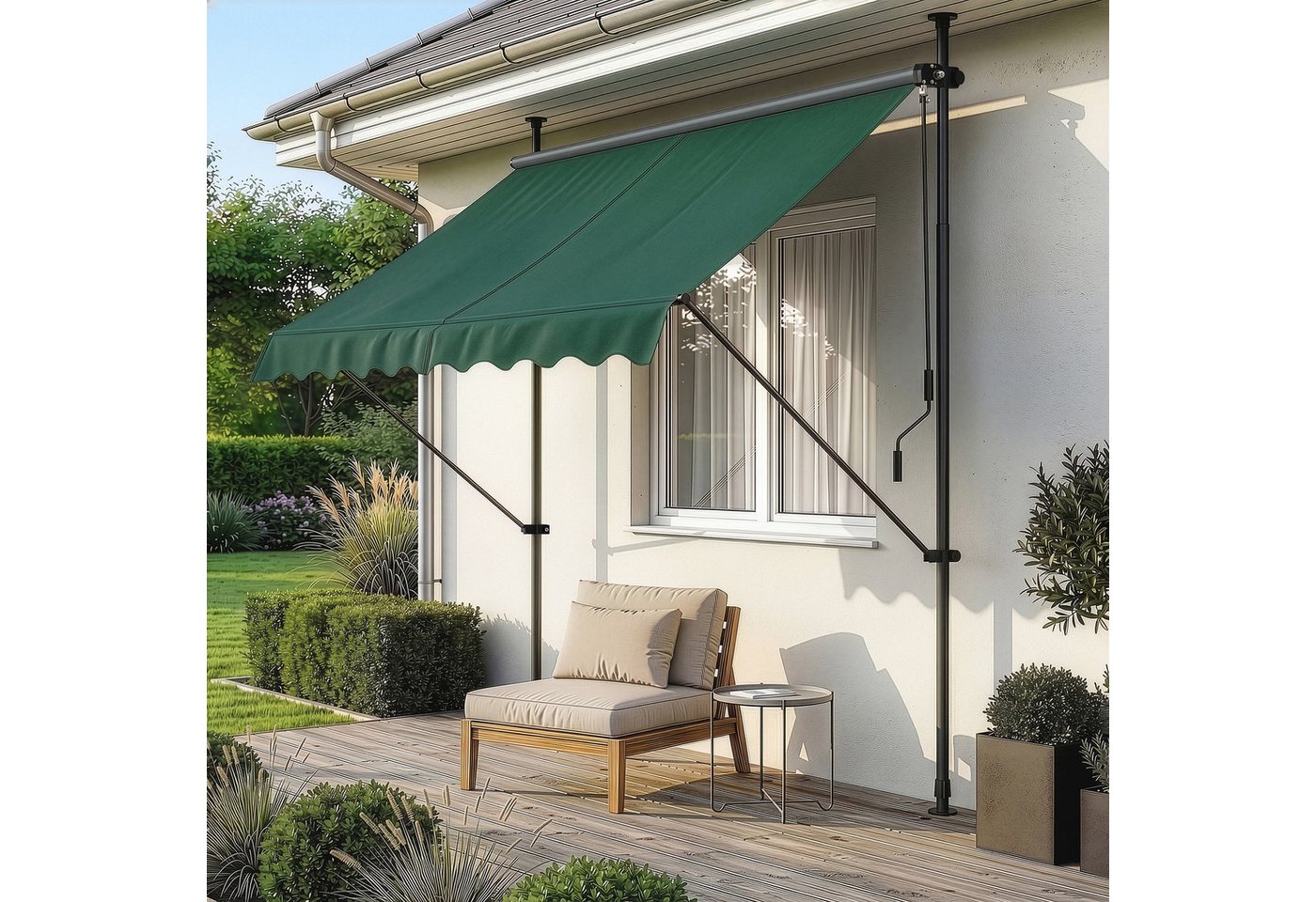 pro.tec Klemmmarkise »Stem« ohne Bohren Stahlgestell 150x120x220-309 cm Dunkelgrün – Bild 2 von 5