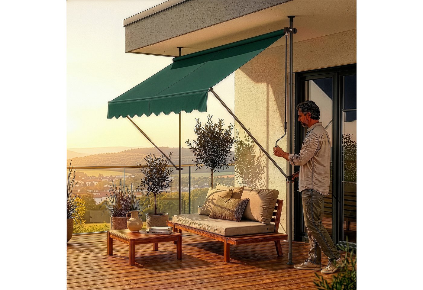 pro.tec Klemmmarkise »Stem« ohne Bohren Stahlgestell 150x120x220-309 cm Dunkelgrün – Bild 5 von 5