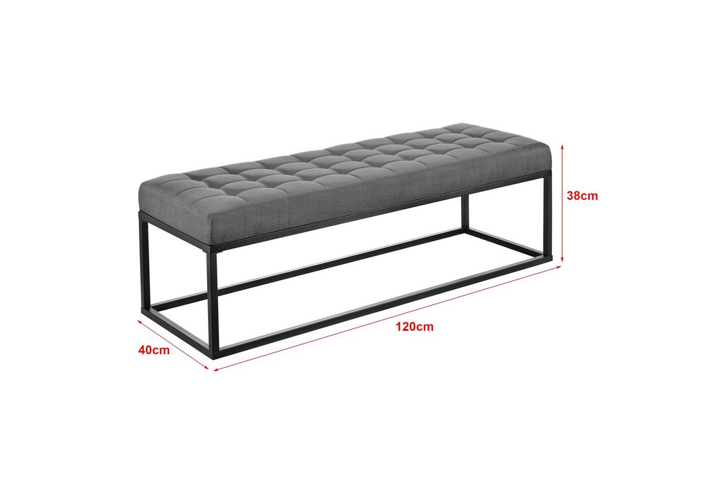 pro.tec Polsterbank, »Salta« Sitzbank Metall 120 x 40 x 38 cm Grau – Bild 3 von 5