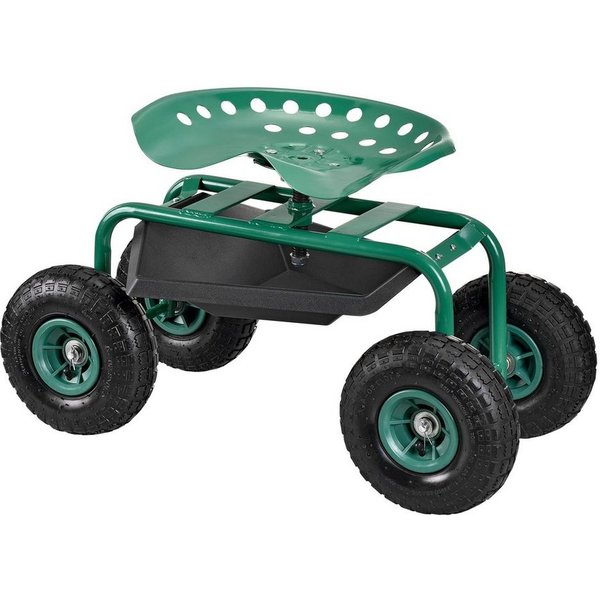 pro.tec Schubkarre, Fahrbarer Gartensitz bis 135 kg Rollsitz 81 x 44,5 x 54 cm Grün
