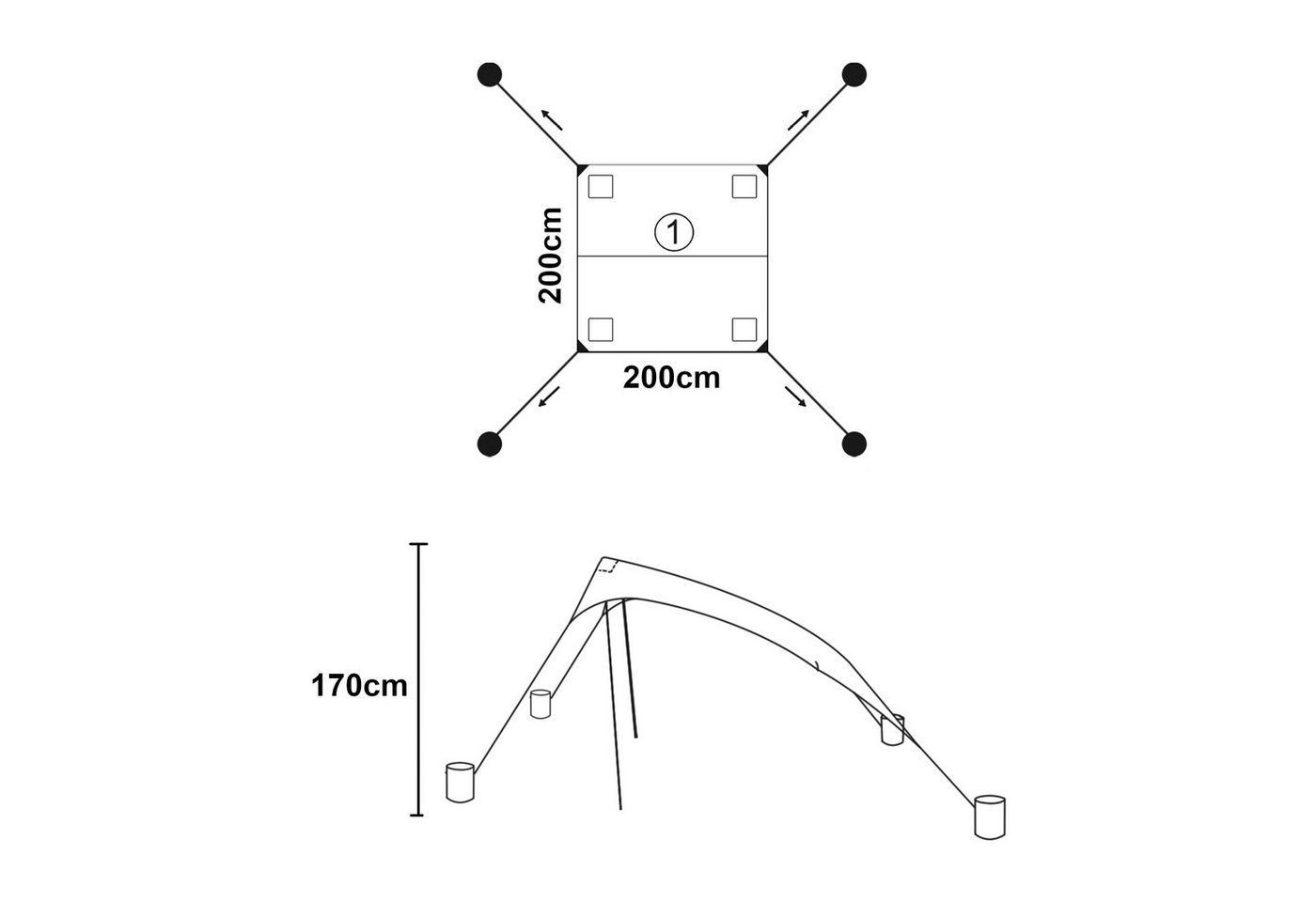 pro.tec Sonnensegel, (mit Transporttasche), »Bernheze« Strandzelt aus Lycra mit UV-Schutz 2 x 2 x 1,7 m Grau – Bild 3 von 5