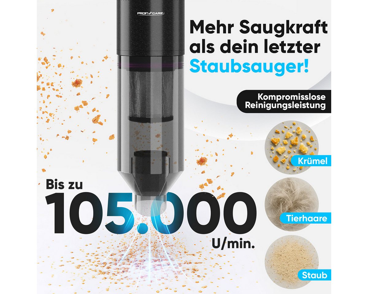 ProfiCare Akku-Handstaubsauger PC-AKS 3137, Handstaubsauger Akku, BLDC-Motor, 2200mAh Akku – Bild 5 von 5