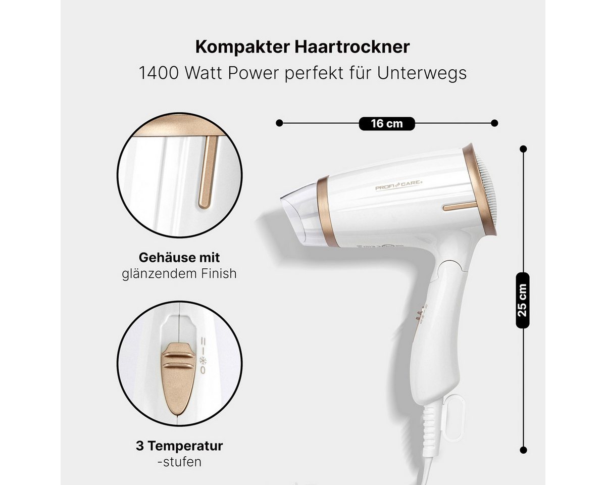 ProfiCare Haartrockner PC-HT 3009, 1400 Watt, Klappgriff, 2 Temperaturstufen – Bild 2 von 5