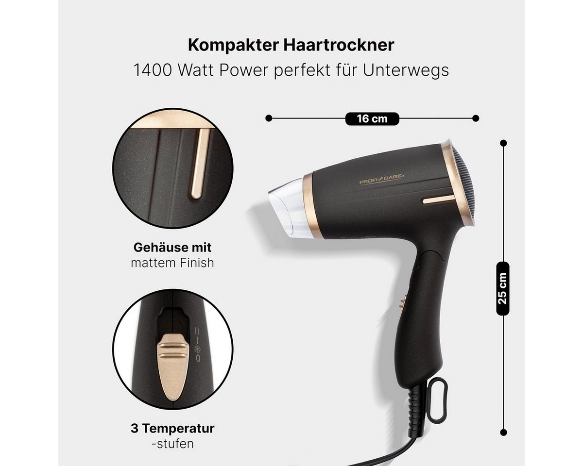 ProfiCare Haartrockner PC-HT 3009, 1400 Watt, Klappgriff, 2 Temperaturstufen – Bild 2 von 5